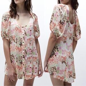 Free People FP Callie Floral Print Tunic Mini Dress in Vintage Combo XS
